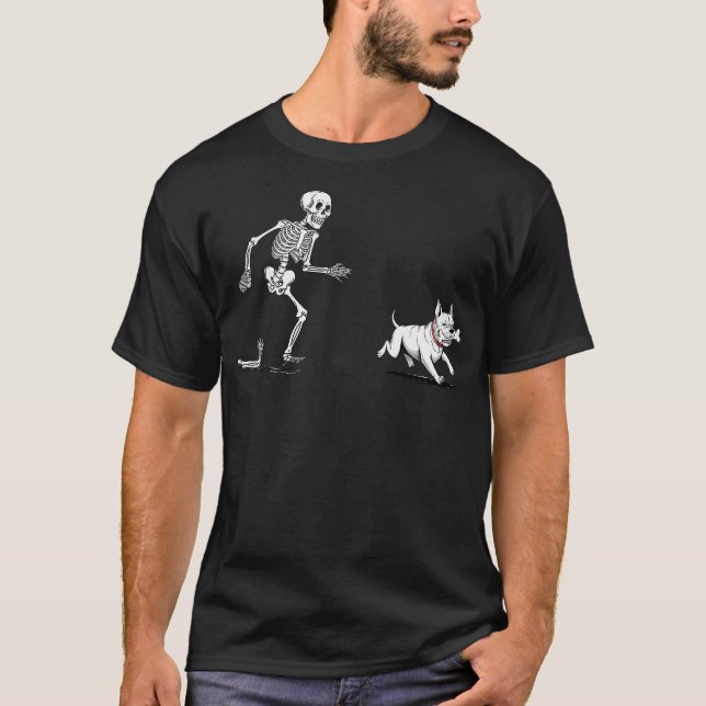 Halloween Pit Bull Funny Dog Skeleton T-Shirt (Front)