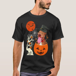 Halloween Pitbull Dog Sitting In Scary Pumpkins O T-Shirt