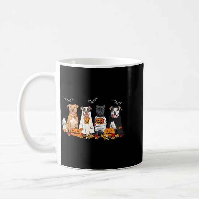 Halloween Pitbull Ghost Dogs Coffee Mug (Left)