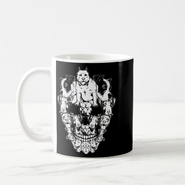 Halloween Pitbull Skull Skeleton Pitbull Dog Coffee Mug (Left)