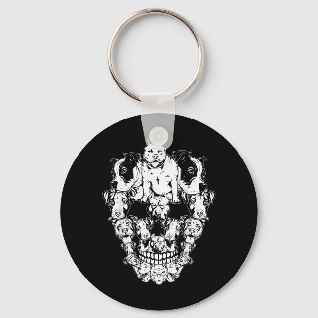 Halloween Pitbull Skull Skeleton Pitbull Dog Key Ring (Front)