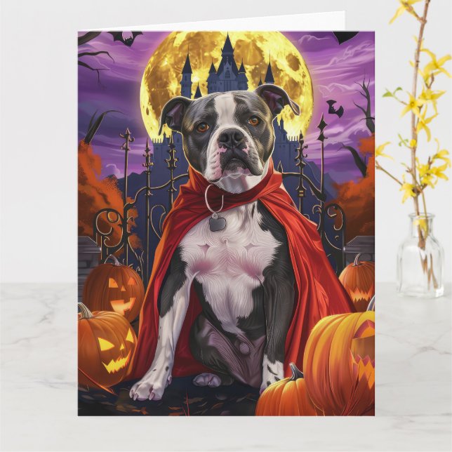 Halloween Pitbull Vampire Pumpkins Scary  Card (Yellow Flower)