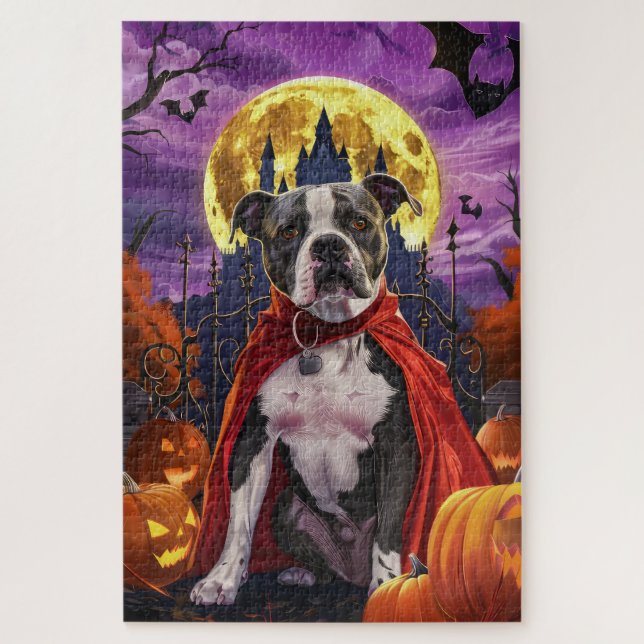 Halloween Pitbull Vampire Pumpkins Scary  Jigsaw Puzzle (Vertical)
