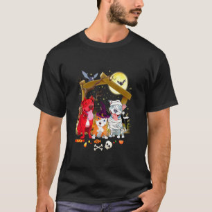 Halloween Pitbull Witch Pumpkin Mummy Pitbull Dog T-Shirt