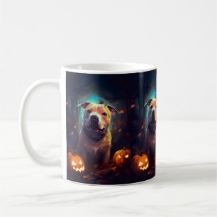 Halloween Pitbull With Pumpkins Scary  Coffee Mug