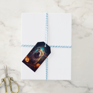 Halloween Pitbull With Pumpkins Scary Gift Tags