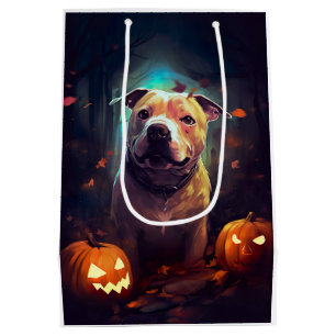 Halloween Pitbull With Pumpkins Scary  Medium Gift Bag