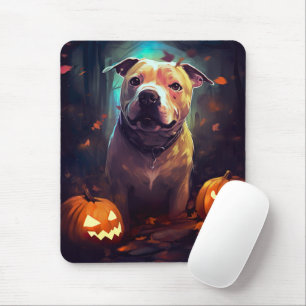 Halloween Pitbull With Pumpkins Scary  Mouse Mat