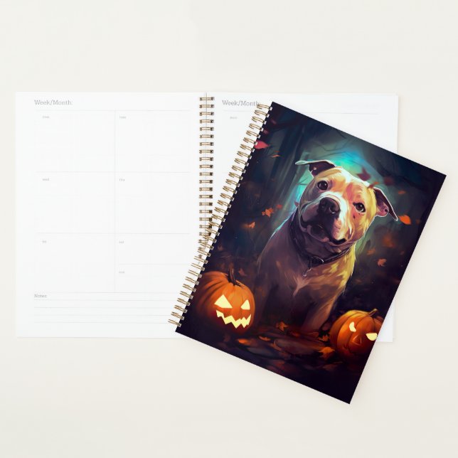 Halloween Pitbull With Pumpkins Scary  Planner (Display)