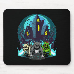 Halloween Pitbulls Zombie Skeleton Black Pitbull Mouse Mat