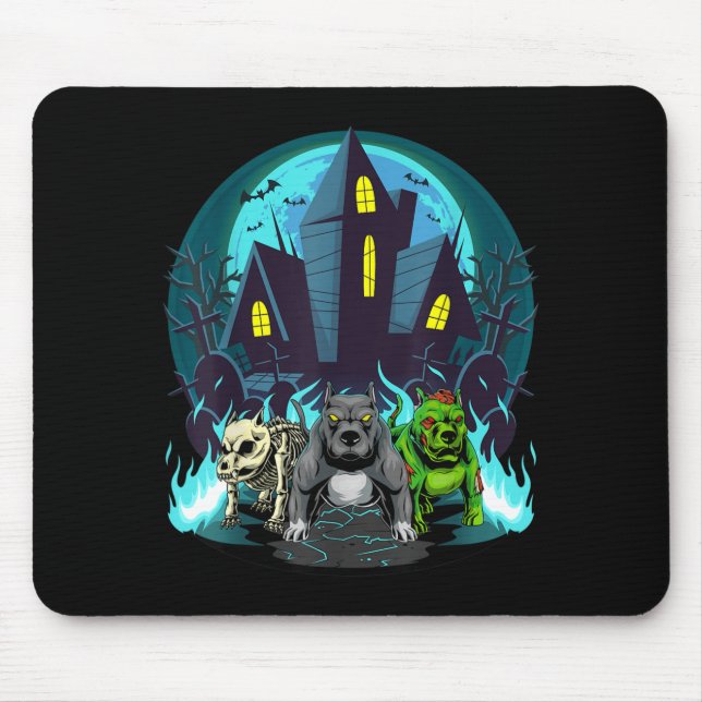 Halloween Pitbulls Zombie Skeleton Black Pitbull Mouse Mat (Front)