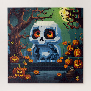 Halloween pixel art ghost jigsaw puzzle