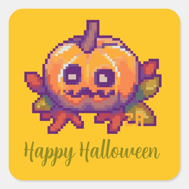 Halloween, Pixelart, Pixel Art, Pumpkin Halloween Square Sticker (Front)