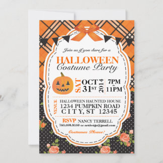 Halloween Plaid & Floral Invite