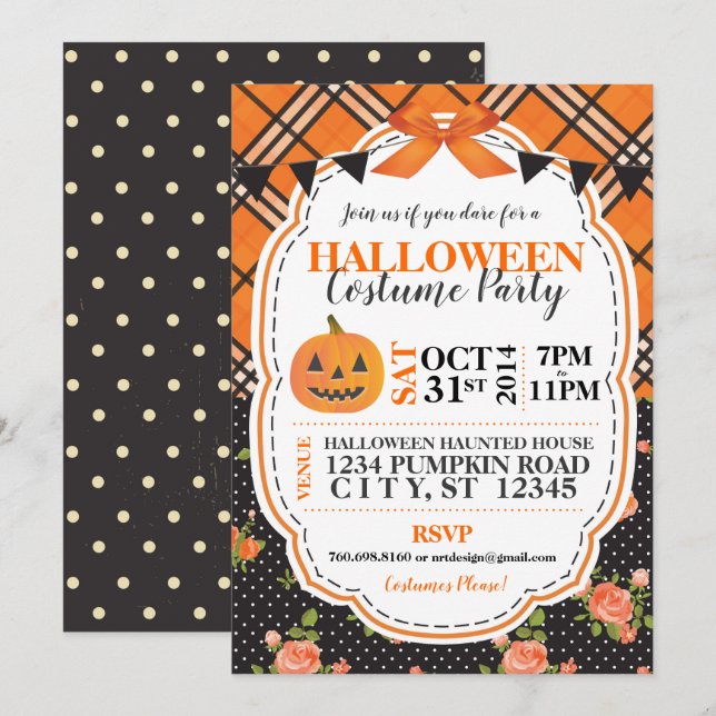 Halloween Plaid & Floral Invite (Front/Back)