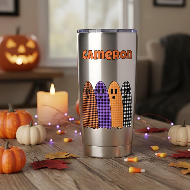 Halloween Plaid Gingham Ghosts Insulated Tumbler (Creator Uploaded)