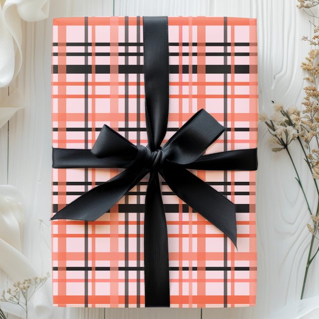 Halloween Plaid Pattern in Pink, Orange and Black Wrapping Paper (Creator Uploaded)