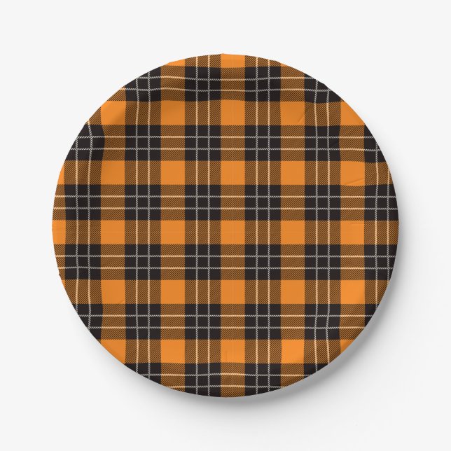 Halloween Plaid Pattern Paper Plate (Front)