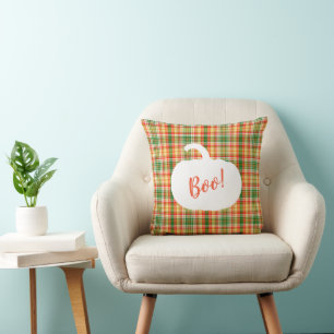 Halloween Plaid Pumpkin Boo Cushion
