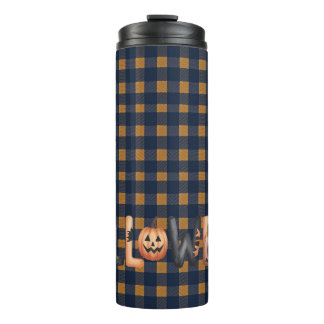 Halloween Plaid Pumpkin Typography Thermal Tumbler