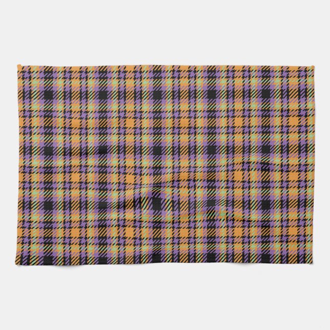 Halloween Plaid Tartan Tea Towel (Horizontal)
