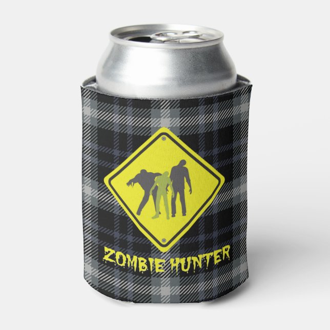 Halloween Plaid Zombie Hunter Can Cooler (Can Front)
