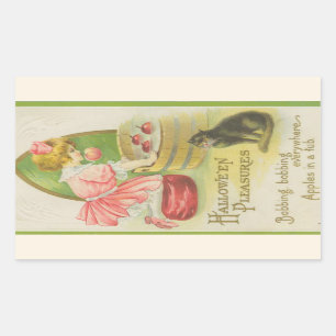 Hallowe'en Pleasures Bobbing for Apples Vintage Rectangular Sticker