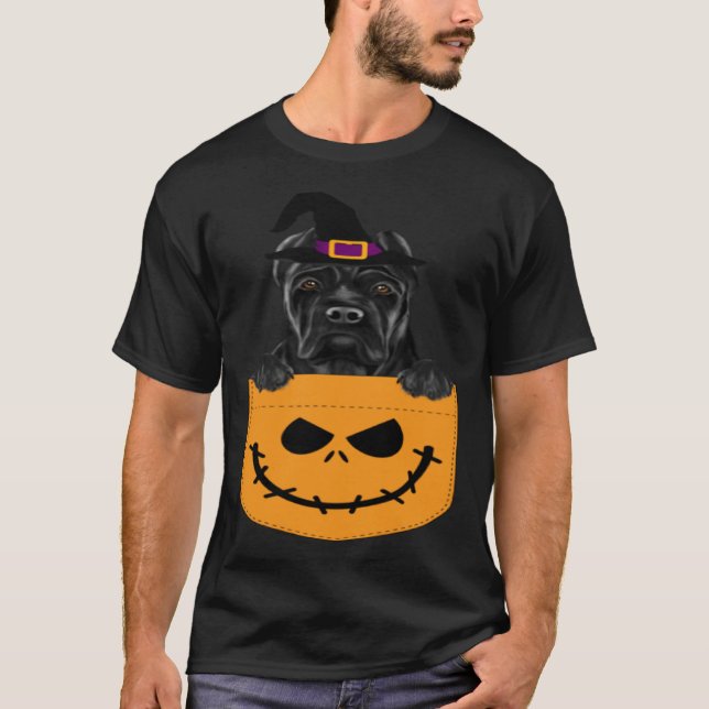 Halloween Pocket Cane Corso Scary Jack O Lantern T-Shirt (Front)