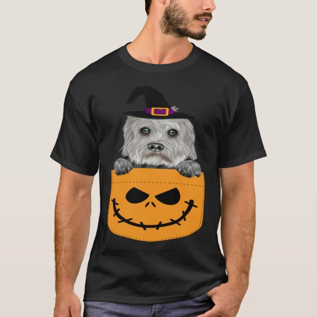 Halloween Pocket Dandie Dinmont Terrier Scary Jack T-Shirt (Front)