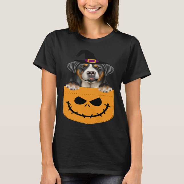Halloween Pocket Greater Swiss Mountain Dog Jack O T-Shirt (Front)