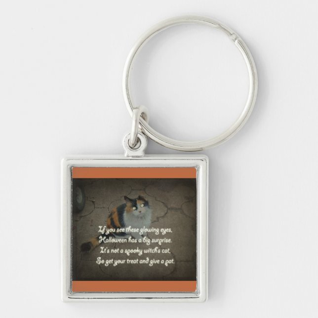 Halloween Poem - Calico Cat Key Ring (Front)