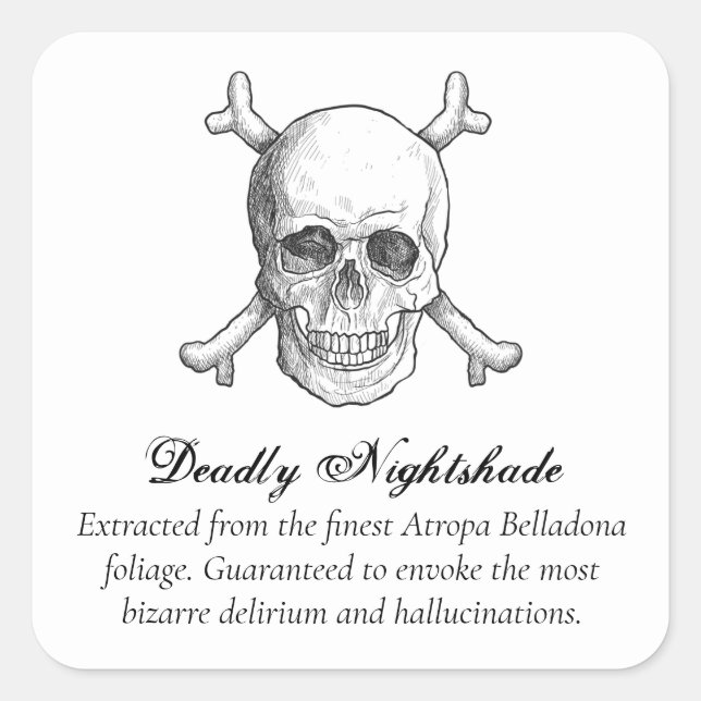 Halloween Poison Deadly Nightshade Skull and Bones Square Sticker (Front)