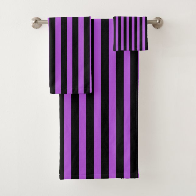 Halloween Poison Purple and Black Striped Bath Towel Set (Insitu)