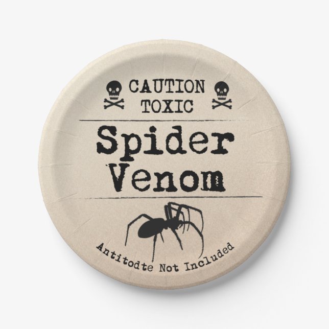 Halloween Poison Spider Venom Skull and Bones Paper Plate (Front)