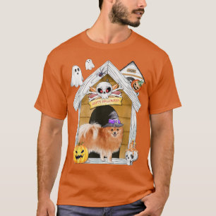 Halloween Pomeranian Dog Witch Haunted House T-Shi T-Shirt