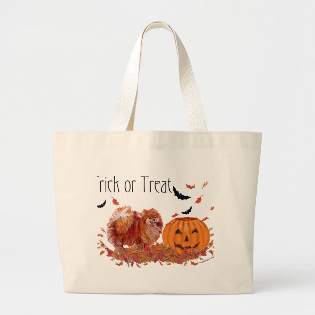 Halloween Pomeranian Large Tote Bag (Front)