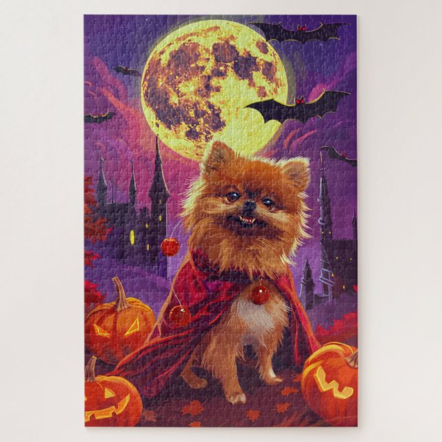 Halloween Pomeranian Vampire Pumpkins Scary  Jigsaw Puzzle (Vertical)