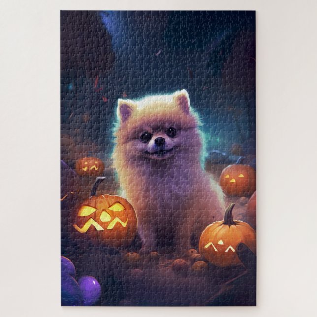 Halloween Pomeranian With Pumpkins Scary  Jigsaw Puzzle (Vertical)