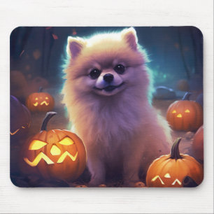 Halloween Pomeranian With Pumpkins Scary Mouse Mat