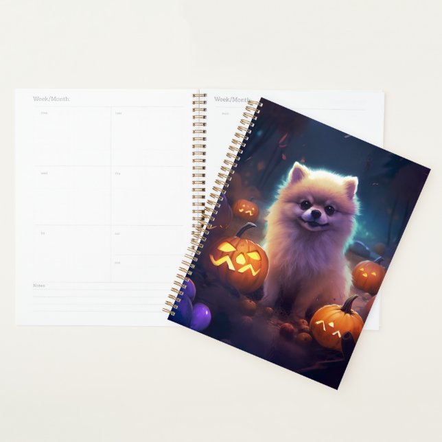 Halloween Pomeranian With Pumpkins Scary  Planner (Display)