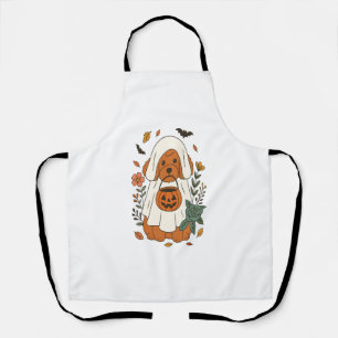 Halloween Poodle with Fall Flowers Apron