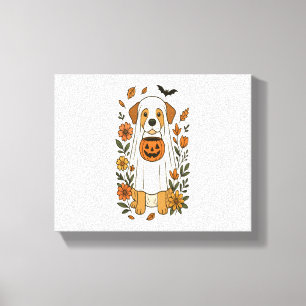 Halloween Poodle with Fall Flowers Canvas Print