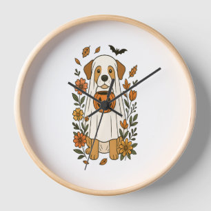 Halloween Poodle with Fall Flowers Clock