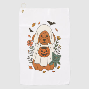 Halloween Poodle with Fall Flowers Golf Towel