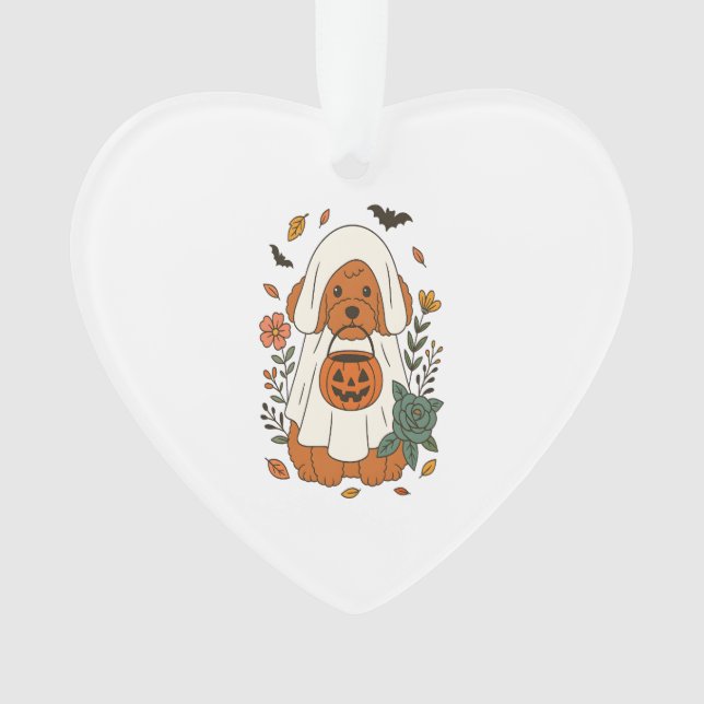 Halloween Poodle with Fall Flowers Ornament (Front)