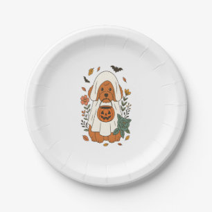 Halloween Poodle with Fall Flowers Paper Plate