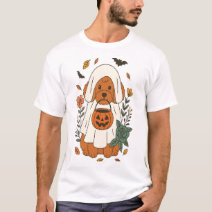 Halloween Poodle with Fall Flowers T-Shirt