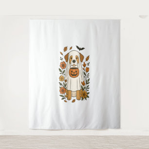 Halloween Poodle with Fall Flowers Tapestry