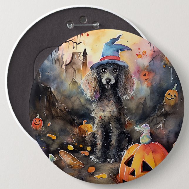  Halloween Poodle With Pumpkins Scary 6 Cm Round Badge (Front & Back)