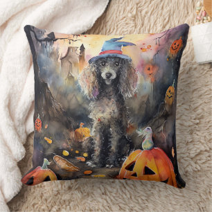 Halloween Poodle With Pumpkins Scary Cushion